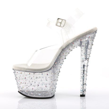 Pleaser STARDANCE-708 STDANCE708/C/M Sandali con Cinturino  Tacco Altissimo 17 Plateau 7.0 Argento STDANCE708/C/M