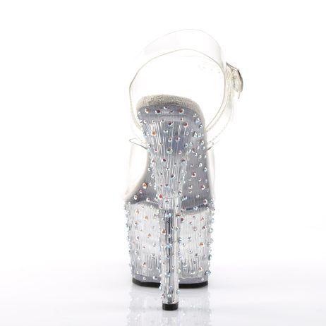 Pleaser STARDANCE-708 STDANCE708/C/M Sandali con Cinturino  Tacco Altissimo 17 Plateau 7.0 Argento STDANCE708/C/M
