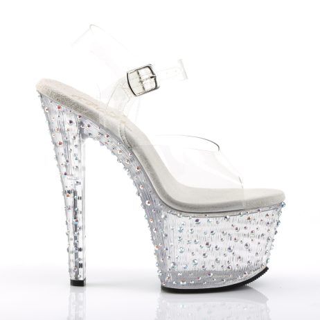 Pleaser STARDANCE-708 STDANCE708/C/M Sandali con Cinturino  Tacco Altissimo 17 Plateau 7.0 Argento STDANCE708/C/M