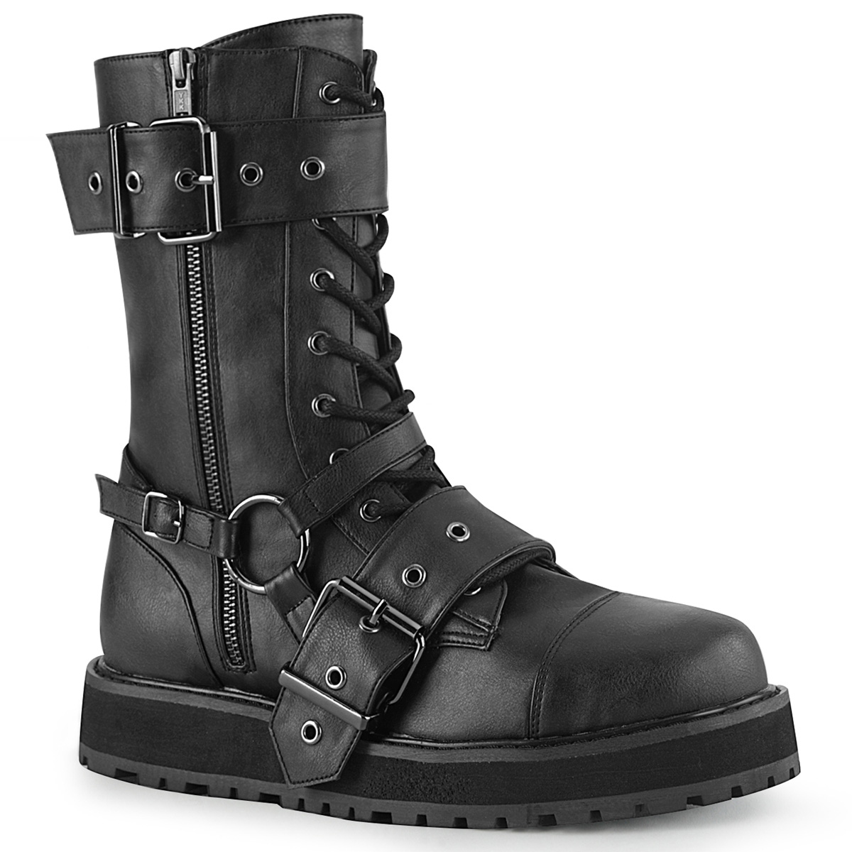 DemoniaCult Valor 220 Nero Scarpe con Plateau Unisex Uomo Donna Stringati Plateau 3.8