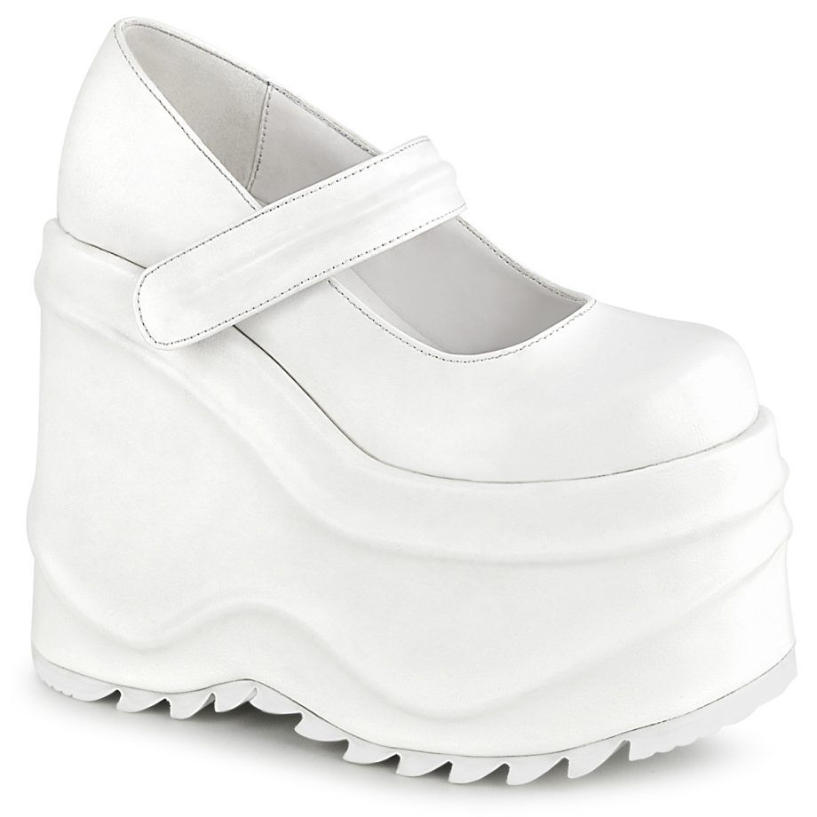 DemoniaCult WAVE-32 WAVE32/WVL Decollete Mary Jane  Tacco Altissimo 15 Bianco WAVE32/WVL