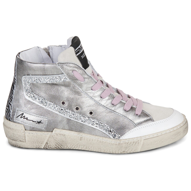 Meline NCK322 Silberne Damen-Sneaker mit hohem Schaft &ndash; Gr&ouml;&szlig;e 2