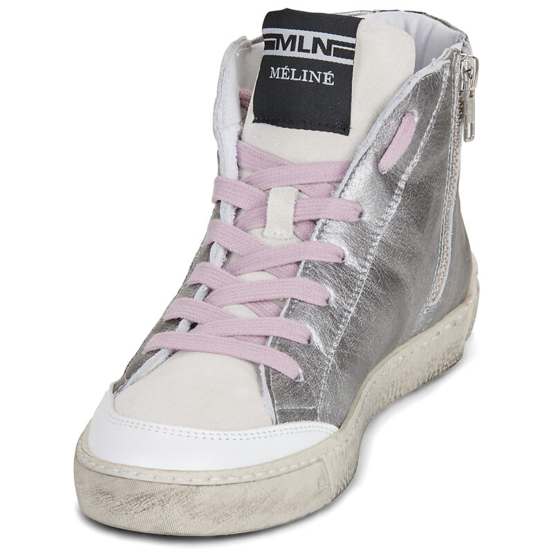 Meline NCK322 Silberne Damen-Sneaker mit hohem Schaft &ndash; Gr&ouml;&szlig;e 3