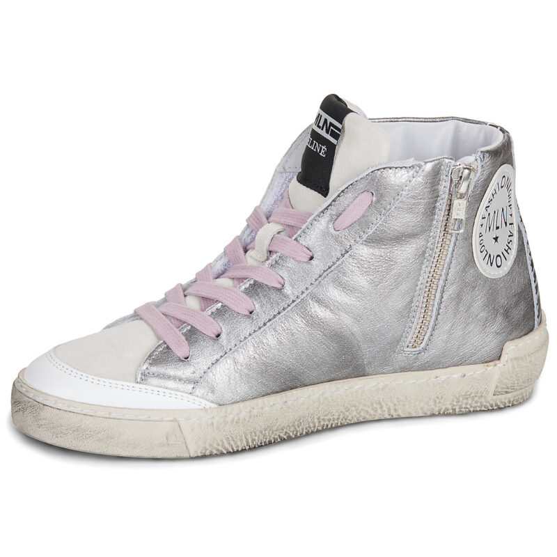 Meline NCK322 Silberne Damen-Sneaker mit hohem Schaft &ndash; Gr&ouml;&szlig;e 4