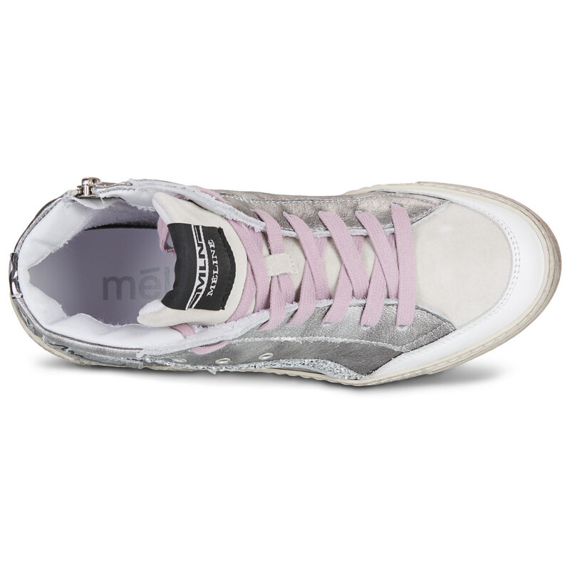 Meline NCK322 Silberne Damen-Sneaker mit hohem Schaft &ndash; Gr&ouml;&szlig;e 6