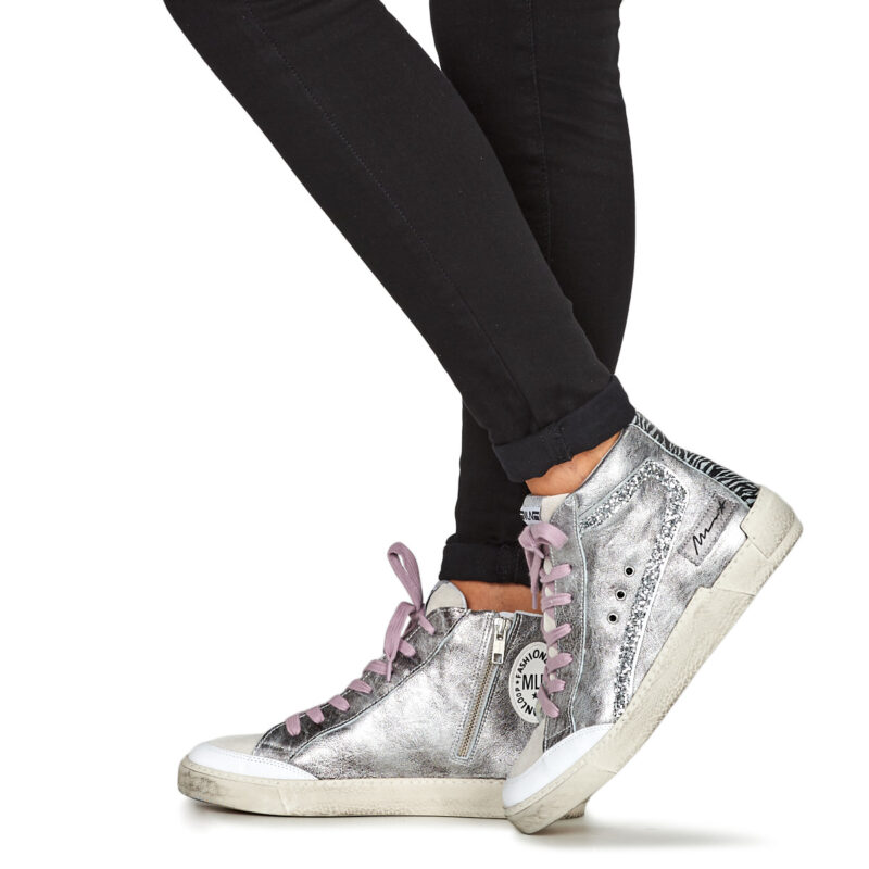 Meline NCK322 Silberne Damen-Sneaker mit hohem Schaft &ndash; Gr&ouml;&szlig;e 8