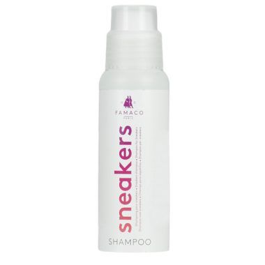 Flacone di shampoo per sneakers Famaco da 200ml in bianco, ideale per la pulizia e la cura delle scarpe da uomo. Accessorio indispensabile per mantenere le tue sneakers in perfette condizioni e prolungare la loro durata. Famaco, la scelta professionale per la cura delle calzature.