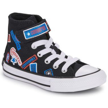 Scarpe Converse per bambini, modello CHUCK TAYLOR ALL STAR EASY-ON STICKERS in colore nero, ideali per ragazzi. Comfort e stile uniti in un design iconico, perfette per ogni occasione. Disponibili ora per un look alla moda e versatile.