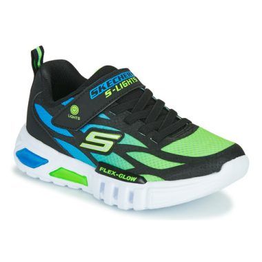 Scarpe bambino ragazzo Skechers FLEX-GLOW Nero, sneaker leggere e comode con luci LED, perfette per ogni avventura. Design moderno e materiali di alta qualità per garantire comfort e stile. Ideali per attività all'aperto e uso quotidiano.