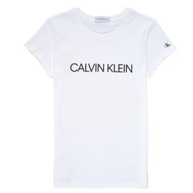 T-shirt ragazza Calvin Klein Jeans INSTITUTIONAL T-SHIRT Bianco, moda giovanile, stile casual, tessuto di alta qualità, brand iconico, perfetta per ogni occasione, abbigliamento trendy per adolescenti.
