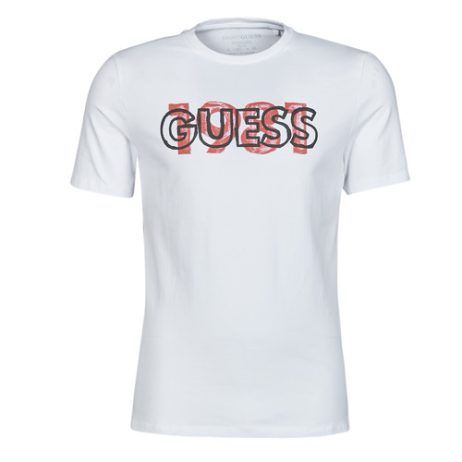 T-shirt bianca da uomo Guess ORWELL CN SS TEE, maniche corte, ideale per l'abbigliamento casual. Stile moderno e comfort eccezionale, perfetta per ogni occasione. Disponibile su Outlet Scarpe Online.