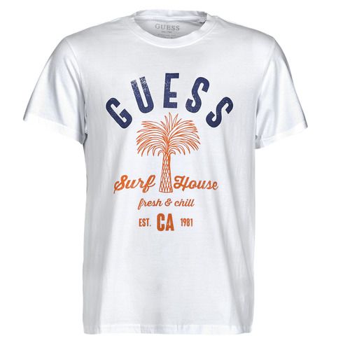 T-shirt maniche corte Uomo Guess SURF HOUSE CN SS TEE Bianco, elegante e trendy, perfetta per il casual wear estivo. Realizzata in cotone di alta qualità, offre comfort e stile. Questa T-shirt bianca con logo Guess è ideale per completare ogni outfit casual, perfetta per look dal gusto moderno e alla moda. Disponibile in diverse taglie, è un must-have per il guardaroba maschile.