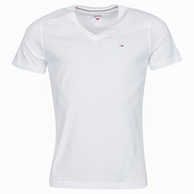 T-shirt uomo Tommy Jeans TJM ORIGINAL JERSEY TEE V NECK Bianco, maniche corte, stile casual, ideale per outfit estivi, comfort e qualità, moda maschile, design elegante, logo Tommy Jeans distintivo.