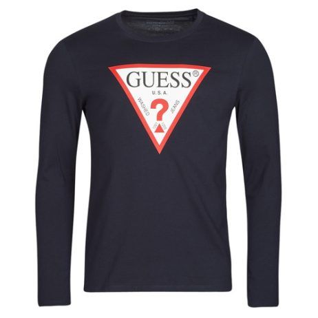 T-shirts a maniche lunghe uomo Guess  CN LS ORIGINAL LOGO TEE  Blu Guess 7620207191580