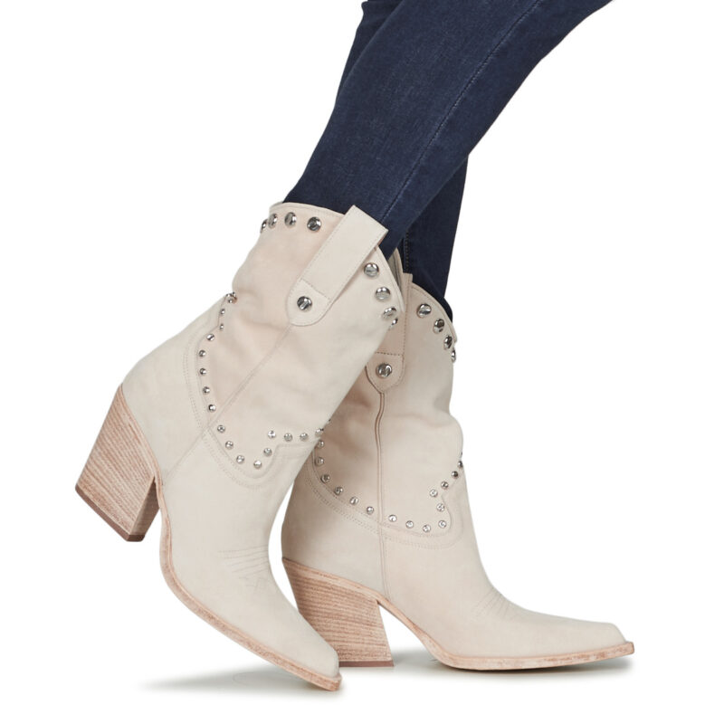 Fru.it 8570-944-RAW-LEATHER-VELOUR-IVORY Beige Damen-Ankle-Boots - 6