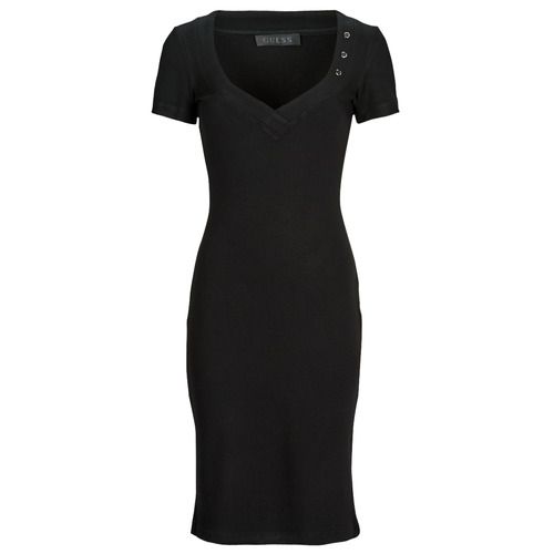 Abito lungo donna Guess SS LEILA DRESS in nero, elegante e raffinato, ideale per occasioni speciali. Design moderno e vestibilità perfetta, perfetto per completare il tuo guardaroba con stile. Acquista ora e fai risaltare la tua bellezza con questo abito must-have.