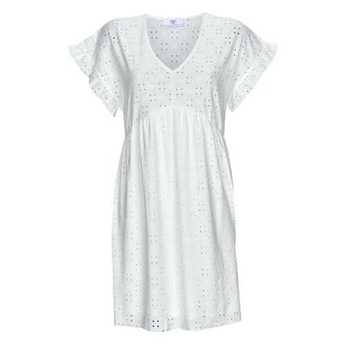 Abito corto donna Le Temps des Cerises LIA in bianco, realizzato con tessuto leggero e fresco, ideale per la primavera e l'estate. Design elegante e moderno, perfetto per occasioni casual o formali. Scegli l'abito LIA per un look chic e alla moda. Disponibile in varie taglie.