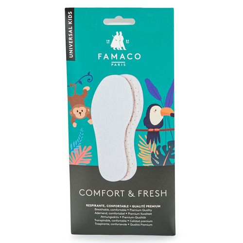 "Famaco Accessori scarpe ragazzo Semelle confort fresh T34 Bianco, soletta di alta qualità progettata per garantire comfort e freschezza, ideale per scarpe da bambino. La soluzione perfetta per migliorare il sostegno del piede e offrire un'esperienza di calzata superiore."