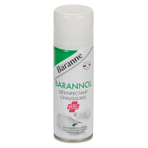 Spray disinfettante per scarpe uomo Baranne Barannol Désinfectant 150 ML in bianco, ideale per mantenere fresche e pulite le calzature. Accessorio essenziale per la cura delle scarpe, protegge dai cattivi odori e dall'umidità, garantendo comfort e igiene. Perfetto per ogni tipo di scarpa, dal casual all'elegante.