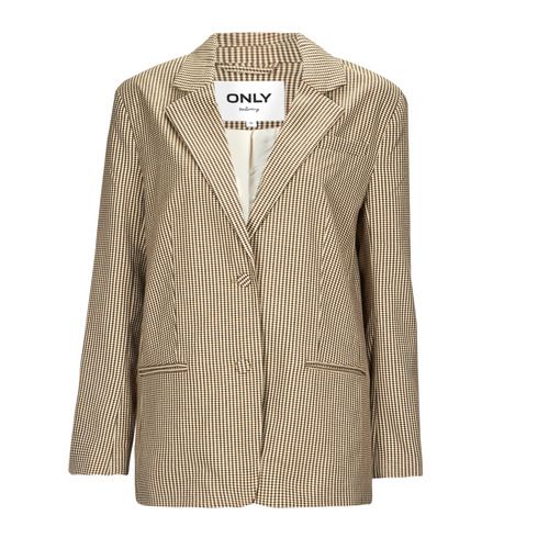 Giacca Donna Only ONLMOLLY L/S OVS CHECK BLAZER TLR Beige, elegante blazer a quadri per look sofisticati, ideale per ogni occasione, perfetto da abbinare a pantaloni o gonne.