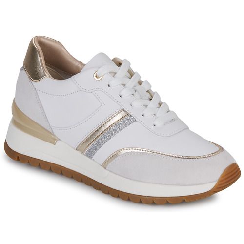 Sneakers basse Geox D DESYA Bianco per donna, eleganti e comode, ideali per ogni occasione. Queste scarpe in pelle bianca offrono un'ottima traspirabilità e supporto, perfette per un look casual e alla moda. Acquista ora le sneakers Geox per aggiungere stile e comfort al tuo guardaroba!