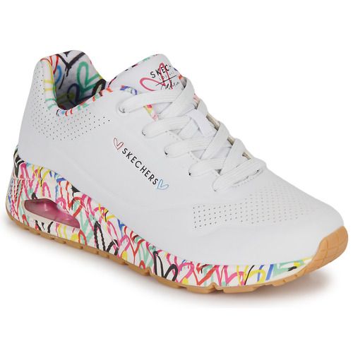 Sneakers basse Skechers UNO Bianco da donna, eleganti e comode, ideali per il tempo libero e l'uso quotidiano, con un design moderno e una suola ammortizzata per il massimo comfort. Perfette per completare ogni outfit, queste sneakers uniscono stile e praticità.