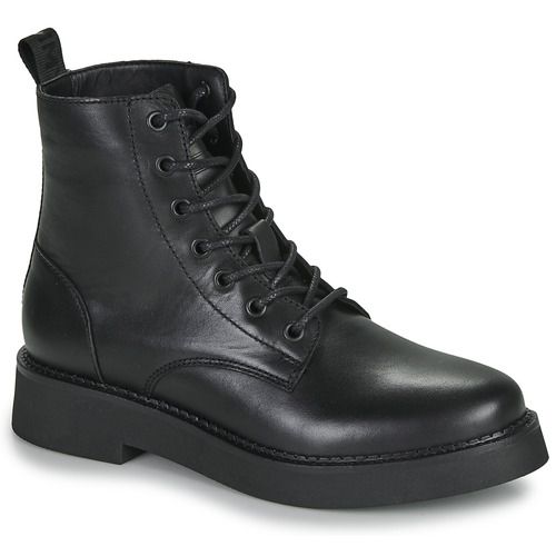 Stivaletti Donna Tommy Jeans TJW LACE UP FLAT BOOT Nero - Eleganti e versatili, questi stivaletti flat in pelle nera sono perfetti per ogni occasione, offrendo comfort e stile. Scopri il tuo look ideale con i Tommy Jeans.