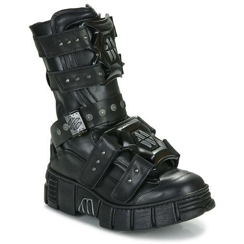 Stivaletti Donna New Rock WALL 422 in pelle nera, design elegante e moderno, tacco robusto per comfort e stile, perfetti per ogni occasione. Scarpe ideali per outfit casual e chic.
