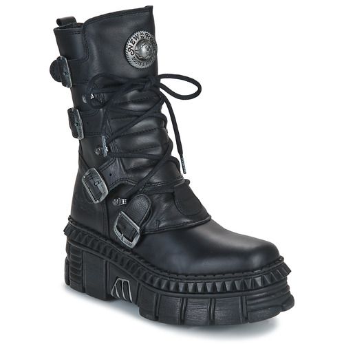 Stivali Donna New Rock Manelle Nero, eleganti e alla moda, realizzati in pelle di alta qualità, con design contemporaneo. Perfetti per ogni occasione, offrono comfort e stile unici. Aggiungi un tocco di classe al tuo guardaroba con questi stivali versatili, ideali per outfit casual e formali.