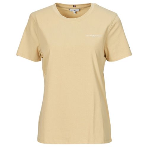 T-shirt Tommy Hilfiger 1985 REG MINI CORP LOGO C-NK SS beige per donna, con maniche corte e design elegante. Perfetta per un look casual e alla moda, ideale per ogni occasione. Acquista ora per aggiungere un tocco di stile al tuo guardaroba!
