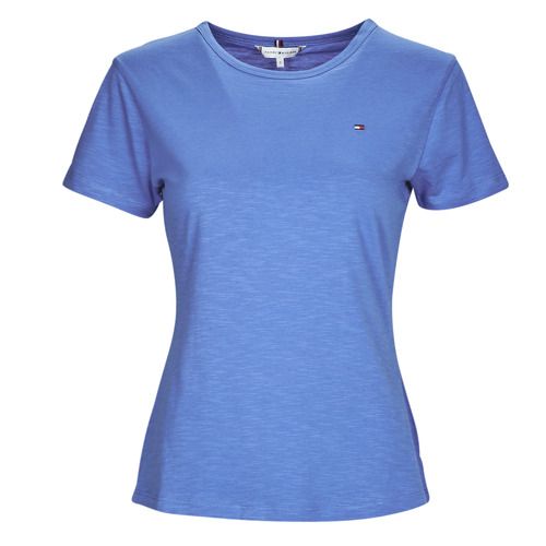 T-shirt Tommy Hilfiger 1985 SLIM SLUB C-NK SS Blu maniche corte per donna, elegante e alla moda, ideale per outfit casual. Materiale di alta qualità e design contemporaneo per un look distintivo. Perfetta per ogni occasione, dalla quotidianità agli eventi informali.