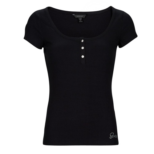 Guess ES SS KARLEE JEWEL BTN HENLEY Schwarzes Damen Kurzarm T Shirt 51.95