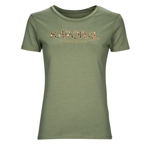 T-shirt Kaporal JALL ESSENTIEL Kaki maniche corte per donna, realizzata in cotone morbido e comoda, ideale per un look casual e alla moda. Perfetta per la stagione primaverile e estiva, questa t-shirt si abbina facilmente a jeans o gonne. Disponibile in diverse taglie, è un must-have per ogni guardaroba.