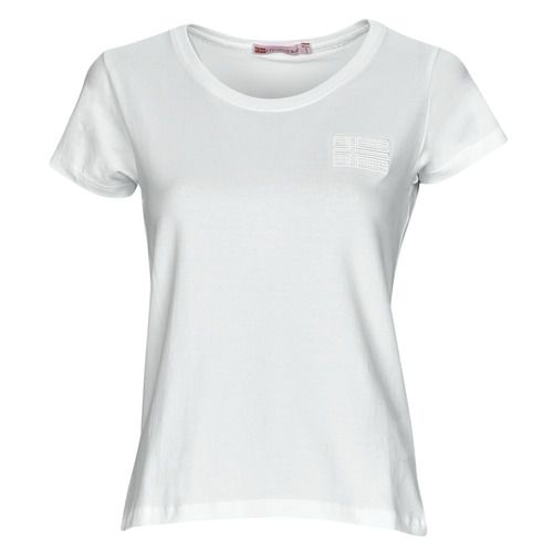 T-shirt Geographical Norway JANUA Bianco per donna, maniche corte, in cotone morbido e traspirante. Stile casual e moderno, perfetta per ogni occasione. Ideale per un look estivo fresco e alla moda. Disponibile in diverse taglie.