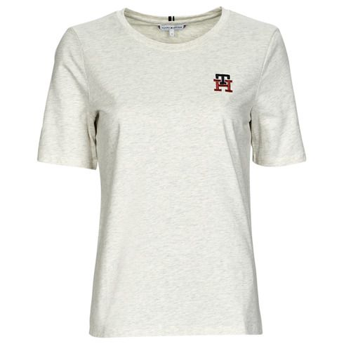 T-shirt beige Tommy Hilfiger REG MONOGRAM EMB C-NK SS maniche corte per donna, elegante e alla moda, perfetta per un look casual e chic. Realizzata con materiali di alta qualità, offre comfort e stile, ideale per ogni occasione. Acquista ora la tua T-shirt Tommy Hilfiger e arricchisci il tuo guardaroba con un capo trendy e versatile.