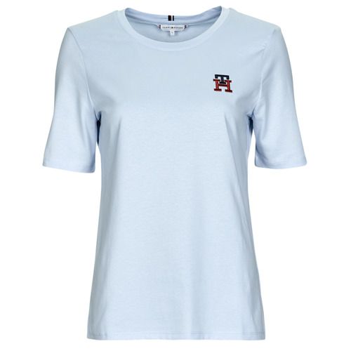 T-shirt Tommy Hilfiger REG MONOGRAM EMB C-NK SS Blu per donna, maniche corte, con logo ricamato e design elegante, ideale per un look casual e alla moda. Acquista ora la tua T-shirt versatile per ogni occasione!