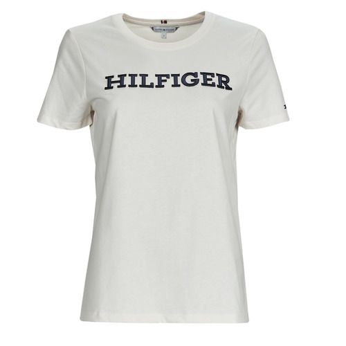 T-shirt bianca Tommy Hilfiger REG MONOTYPE EMB C-NK SS maniche corte per donna, design elegante e moderno con logo ricamato, ideale per outfit casual e occasioni informali. Perfetta per la stagione estiva, offre comfort e stile impeccabile. Disponibile in diverse taglie.