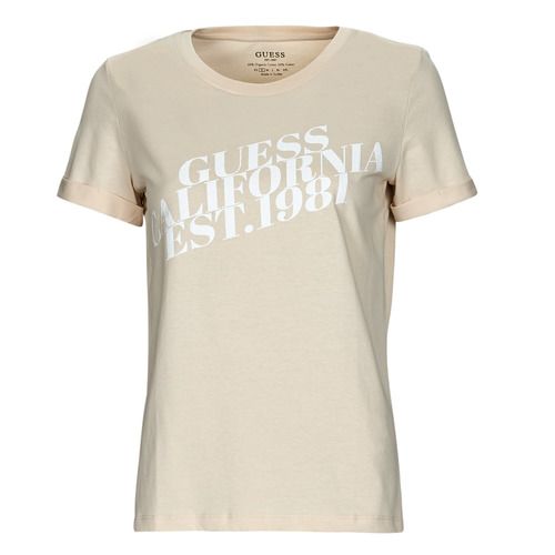 T-shirt Guess SS CN AURELIA TEE Beige per donna, maniche corte, design elegante e alla moda, ideale per outfit estivi casual. Scopri lo stile e il comfort di questa maglietta versatile.