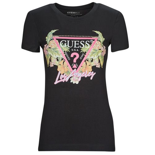 T-shirt Guess SS CN TRIANGLE FLOWERS TEE Nero per donna, maniche corte, caratterizzata da un design elegante con stampa a triangolo floreale, perfetta per outfit estivi. Acquista ora la tua t-shirt Guess, ideale per un look casual e alla moda.