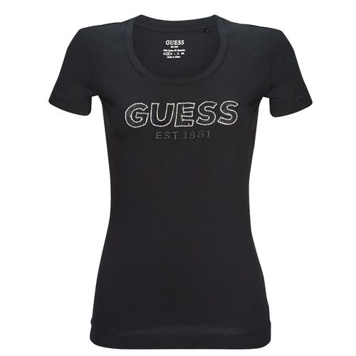 T-shirt Guess SS RN MESH LOGO TEE Nero per donna, maniche corte, elegante e alla moda, perfetta per ogni occasione. Design trendy con logo in evidenza, realizzata in materiale leggero e traspirante, ideale per la stagione estiva. Aggiungi un tocco di stile al tuo guardaroba con questa versatile t-shirt nera.