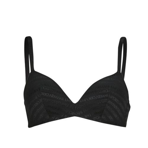 Immagine di un triangolo senza ferretto Emporio Armani ALL OVER LOGO MESH in nero per donna. Design elegante e moderno con logo distintivo, ideale per la lingerie di alta qualità. Perfetto per chi cerca comfort e stile nella propria intimo.