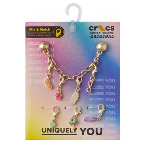 Immagine dei charm rimovibili JIBBITZ Tropical per Crocs, multicolore, perfetti accessori per scarpe da uomo. Aggiungi un tocco di personalità alle tue Crocs con la catena charm. Integra stile e praticità per un look unico.