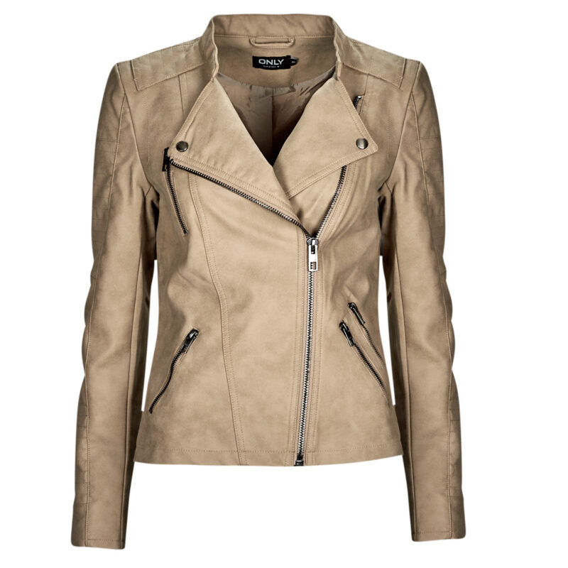 Giacca in pelle  Only  ONLAVA FAUX LEATHER BIKER OTW  Beige -   Giacche in pelle Donna - 1