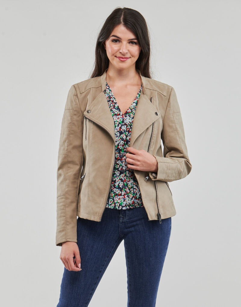 Giacca in pelle  Only  ONLAVA FAUX LEATHER BIKER OTW  Beige -   Giacche in pelle Donna - 2