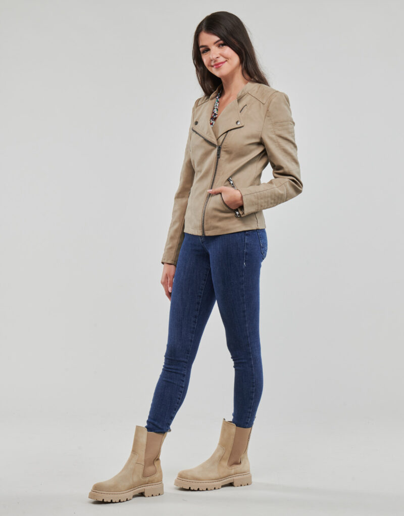 Giacca in pelle  Only  ONLAVA FAUX LEATHER BIKER OTW  Beige -   Giacche in pelle Donna - 3