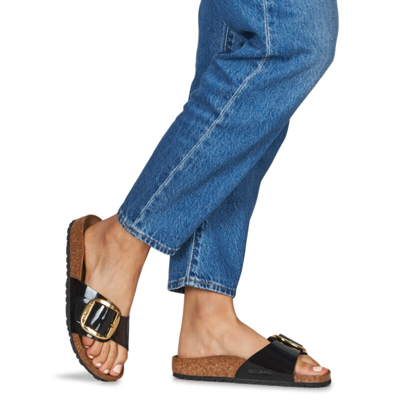 BIRKENSTOCK Madrid Big Buckle Birko-flor / Barniz / Negro / Oro / Estrecha Mujer Chancla - 8