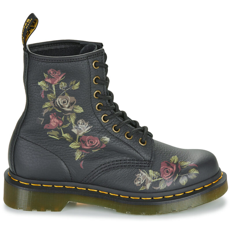 Dr. Martens 1460 DECAYED ROSES CLASSIC TUMBLED NAPPA Schwarze Damen-Ankle-Boots - Gr&ouml;&szlig;e 2