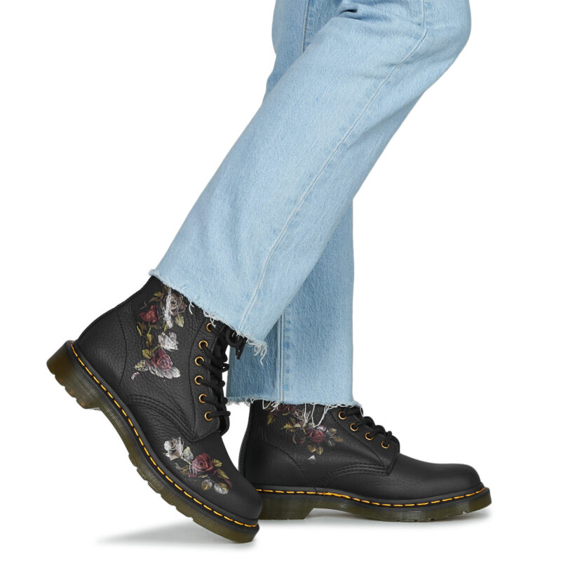 Dr. Martens 1460 DECAYED ROSES CLASSIC TUMBLED NAPPA Schwarze Damen-Ankle-Boots - Gr&ouml;&szlig;e 8