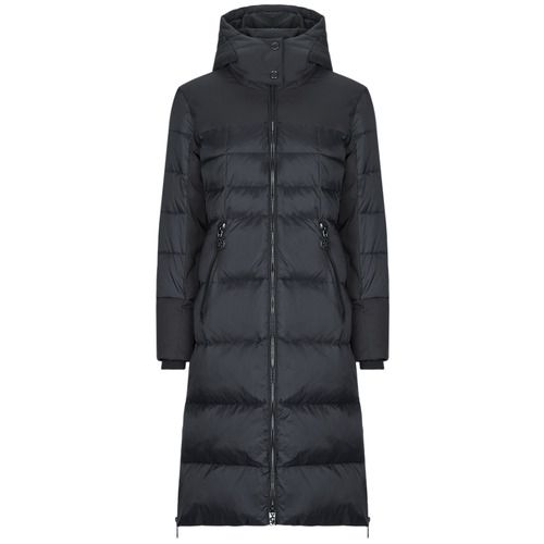 Piumino Guess CAROLYN LONG REAL DOWN JKT Nero per Donna, elegante e caldo, ideale per l'inverno. Realizzato in vera piuma, offre comfort e stile. Perfetto per outfit casual e formali, è un must-have per la stagione.