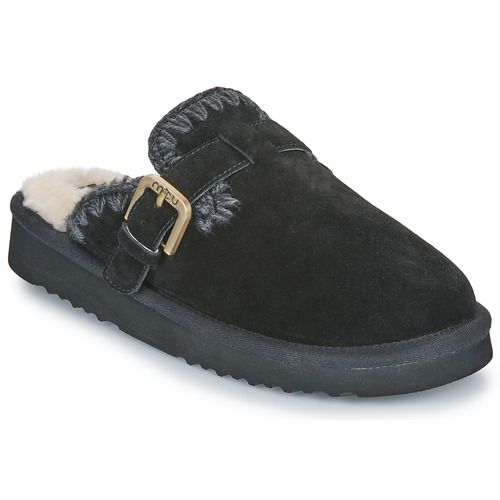 Zoccoli donna Mou SUEDE SHEEPSKIN CLOG ESKIMO in pelle scamosciata nera, eleganti e confortevoli, perfetti per ogni occasione. Scarpe invernali di alta qualità, ideali per un look casual e chic.